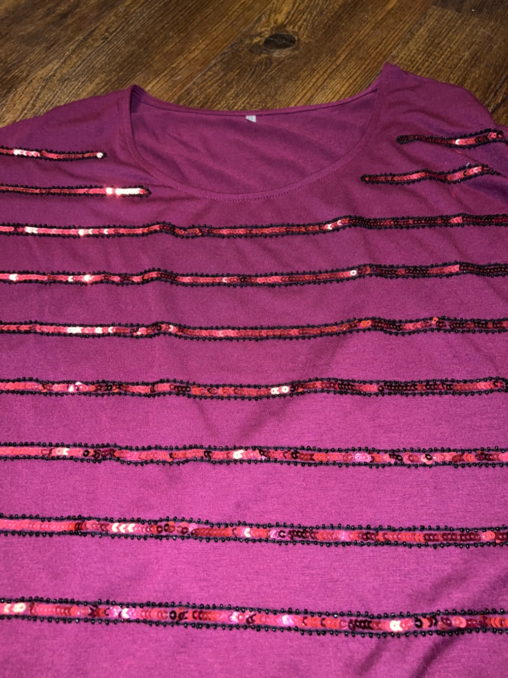 Fuchsia Y2K Sequin Pink Stripe Relax Fit Short Sleeve Lightweight Shirt Size M - Picture 6 of 8